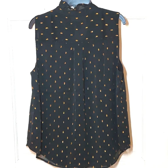 NWT Ann Taylor Black Ruffled Top with Gold Clip Dots, Size S - Picture 2 of 9